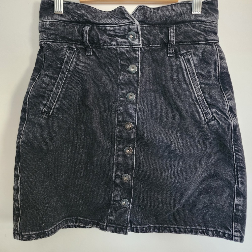 Pilcro Anthropologie Denim Mini Skirt Womens 0 Black Excellent Button Front High